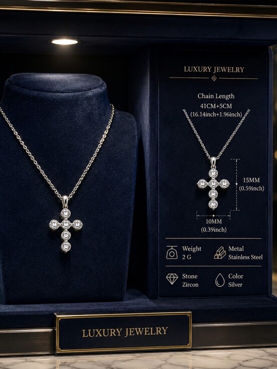 Anthropologie Jewelry - Silver Zircon Cross Pendant Necklace